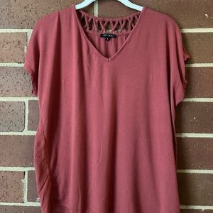 Papermoon Bruna Lattice Back Detail Knit Top — brick red — small